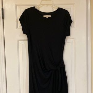 LOFT Black t-shirt dress. Small tie at waist.